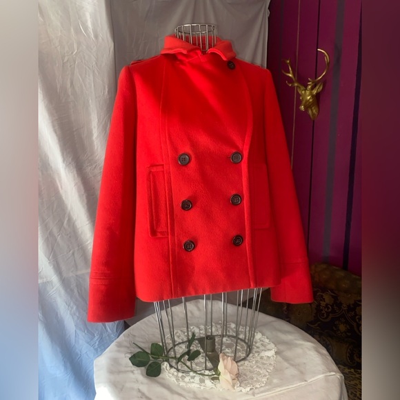 J Crew Red Peacoat Double-Breasted Wool Blend - Picture 3 of 11